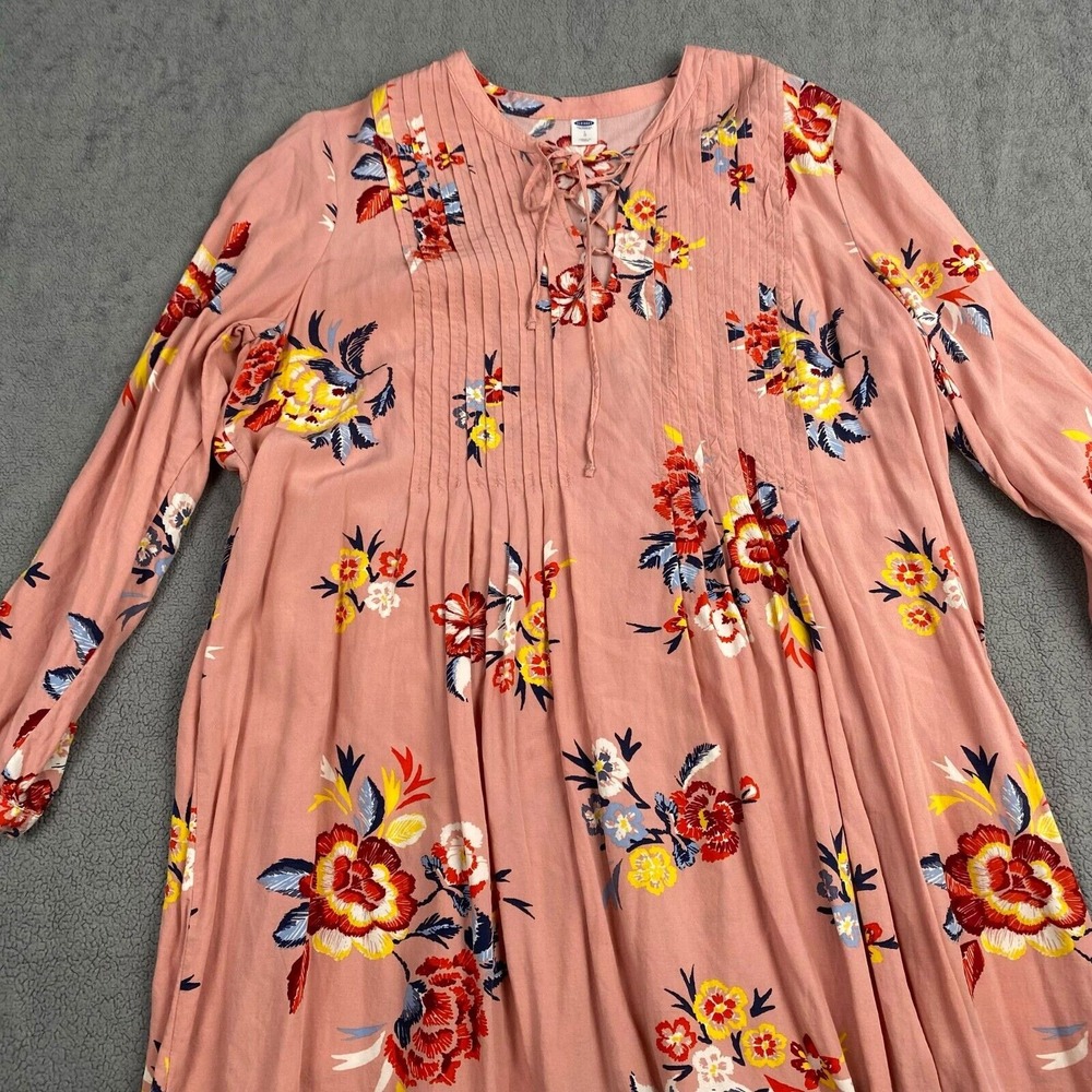 Old Navy Women's  Blush Pink Floral Blous‎ Large Long Sleeve Bow Neck Pleat - Picture 9 of 15